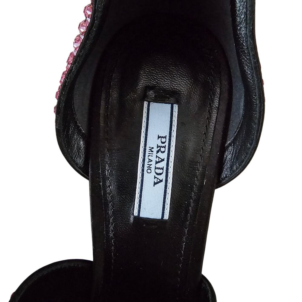 Prada Crystal Embellished Pink Ankle Strap Heel Sandal Size 39.5 US 9.5 Open Toe - Picture 6 of 9